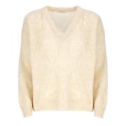 Ivory Sequin V-Neck Sweater Brunello Cucinelli , Beige , Dames