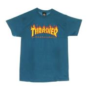 Flame Tee Blauw/Geel Korte Mouw T-shirt Thrasher , Blue , Heren