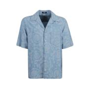 Blauwe Denim Chambray Barok Jacquard Shirt Versace , Blue , Heren