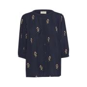 Geborduurde Bloemen Blouse Navy Blazer Cream , Blue , Dames