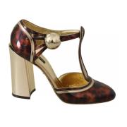 Luipaardprint T-Strap Sandalen met Studs Dolce & Gabbana , Multicolor ...