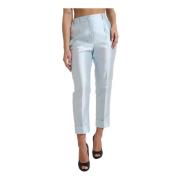 Zijden Hoge Taille Broek Hemelsblauw Dolce & Gabbana , Blue , Dames