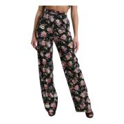 Zwarte Bloemen Wijde Broek Dolce & Gabbana , Multicolor , Dames