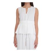 V-hals Flared Crêpe Riem Top Emporio Armani , White , Dames