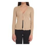 V-hals Gebreide Vest met Lurex Details Liu Jo , Beige , Dames