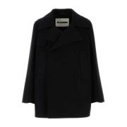 Stijlvolle Zwarte Wollen Jas Jil Sander , Black , Heren