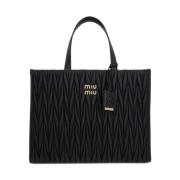 Gewatteerde Tote Tas met Gouden Hardware Miu Miu , Black , Dames