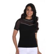 Mesh Schouder T-Shirt Zwart Frank Lyman , Black , Dames