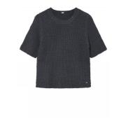 Shanne Gebreid T-Shirt met Pailletten Gustav , Black , Dames