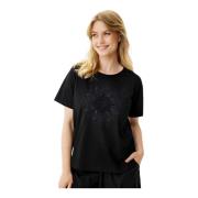 Daphny T-Shirt Zwart Geborduurd Motief IN Front , Black , Dames