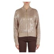 Paillet Bomber Cardigan in Viscose Marciano , Beige , Dames