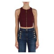 Cropped Zip Top in Doppio Crepe Elisabetta Franchi , Red , Dames