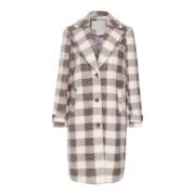 Grijs/Beige Check Jas Jas Kaffe , Beige , Dames