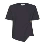 Zwarte Tee Top met Zijdetail Gestuz , Black , Dames