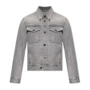 Denim jas met logo Versace , Gray , Heren