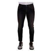 Elegant Gestreepte Zwarte Slim Fit Denim Dolce & Gabbana , Black , Her...