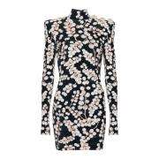 Fluwelen jurk met open rug en rode bessenprint Balmain , Black , Dames