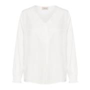 Pofmouw V-hals Blouse Sneeuwwit Cream , White , Dames