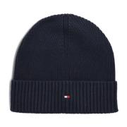 Blauwe Pima Katoen Vlag Beanie Tommy Hilfiger , Blue , Heren