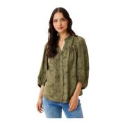 Abstract Print Blouse met Pofmouwen IN Front , Green , Dames