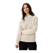 Gebreide Blouse met Similisten Patroon IN Front , Beige , Dames