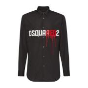 Logo Print Katoenen Overhemd Dsquared2 , Black , Heren