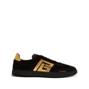 Zwarte Suède Logo Hak Gouden Sneaker Balmain , Black , Dames