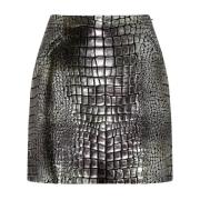 Metallic Croc Effect Leren Minirok Tom Ford , Gray , Dames