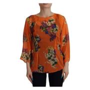 Elegante Bloemen Zijden Blouse met Achterrits Dolce & Gabbana , Multic...