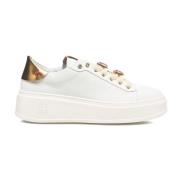 Glitter Sneakers met Contrasterende Hiel Detail Gio+ , White , Dames