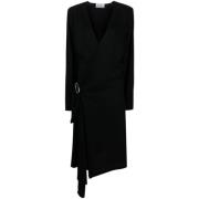 Zwarte Wollen Omslagjurk Voorspleet The Attico , Black , Dames