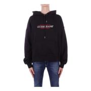 Zwarte hoodie met voorzaklogo Guess , Black , Dames