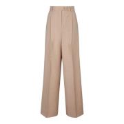 Wijde Pijp Wollen Broek Max Mara , Beige , Dames