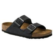 Klassieke Zwarte Leren Sandaal met Twee Bandjes Birkenstock , Black , ...