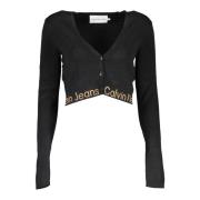 Zwarte Lange Mouw V-Hals Vest Calvin Klein , Black , Dames