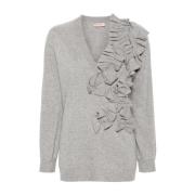 Grijze Gebreide Gerimpelde V-hals Jurk Twinset , Gray , Dames