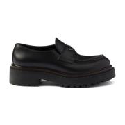 Zwarte Leren Platte Schoenen Prada , Black , Heren