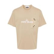 Beige Katoen Logo Print T-shirt Stone Island , Beige , Heren