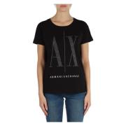 Studded Cotton T-shirt Armani Exchange , Black , Dames