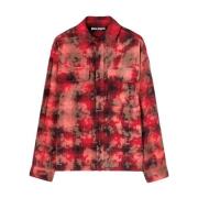 Geruit Logo Print Shirt Palm Angels , Red , Heren