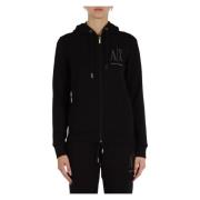 Hoodie met rits in katoenen fleece Armani Exchange , Black , Dames