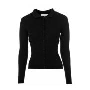 Geribbelde Cardigan met Polokraag Armedangels , Black , Dames