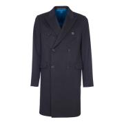 Blauwe Dubbelrijige Wol Kasjmier Jas PS By Paul Smith , Blue , Heren