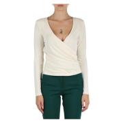 Stretch stof gedrapeerd V-hals blouse Marciano , Beige , Dames