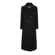 Zwarte Wollen Jas Elegante Enkellengte Herno , Black , Dames