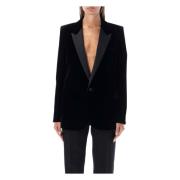 Zwarte Fluwelen Tuxedo Jas Saint Laurent , Black , Dames