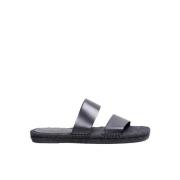 Zwarte leren instap sandalen Castañer , Black , Heren