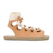 Natuurlijk Leren Sandalen Open Teen Lint Castañer , Beige , Dames