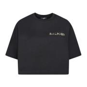 Stijlvol Zwart Cropped T-Shirt Balmain , Black , Dames