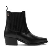 Zwarte Leren Cowboy Laars Tommy Hilfiger , Black , Dames